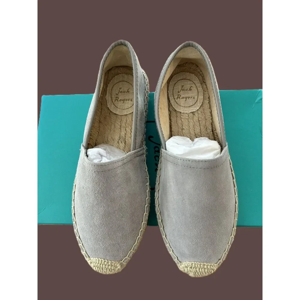 NWB Jack Rogers Riley gray suede espadrilles braided Jute sole round toe size 7